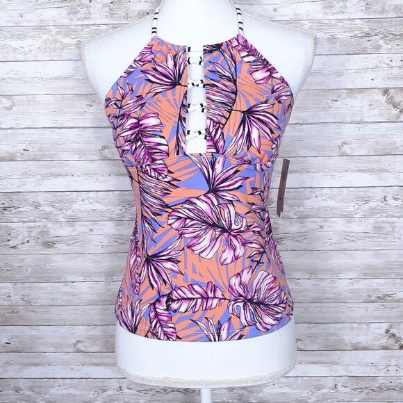 Salt & Cove Other - Salt & Cove Tankini Swim Suit Top M Halter Tropical Pink Purple 832